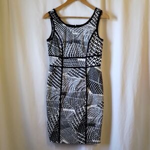 Calvin Klein Black and White Geometric Midi Dress